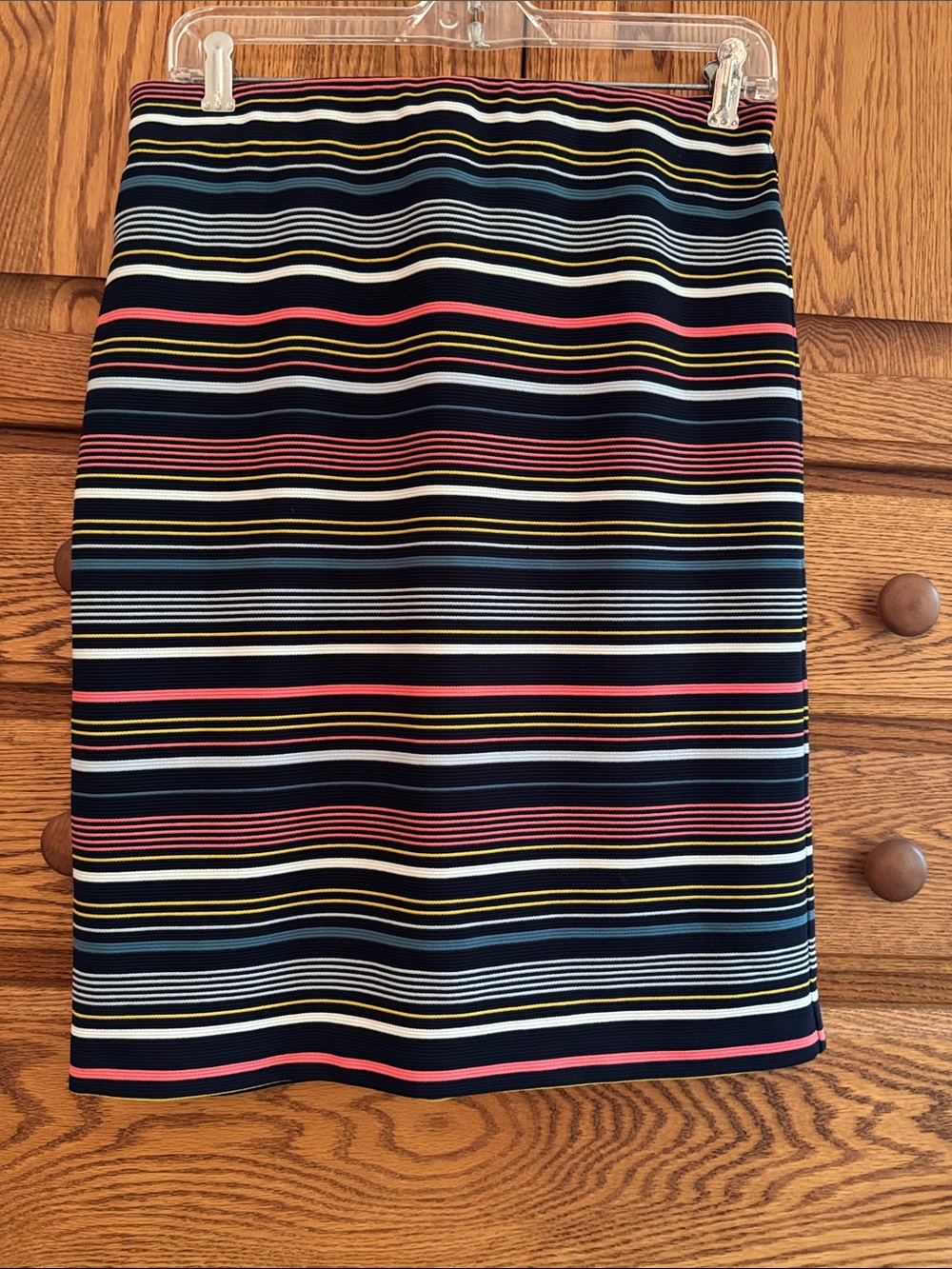 LOFT Striped Navy Pencil Skirt with Coral, Yellow and White Accents